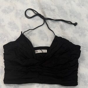 Zara Elegant Black Halter Crop Top